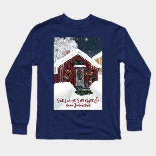 Christmas Greeting card from the old part of Jakobstad called Skata.Swedish text. Long Sleeve T-Shirt